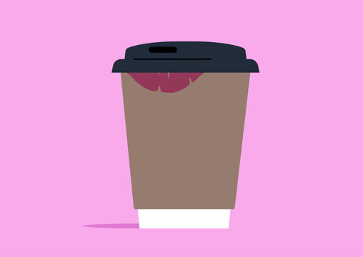 Coffee cup with a lipstick stain filled with warmth and joy showcases the passion of a coffee lover