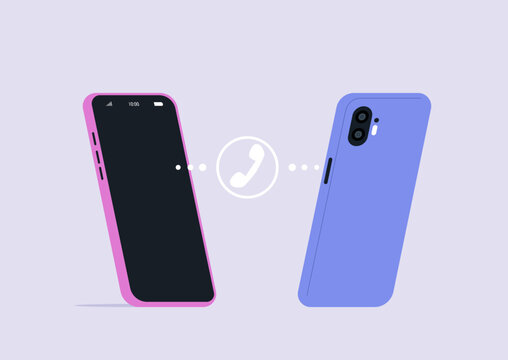 Two colorful mobile phones display the concept of connectivity and communication, with an incoming signal symbolizing active engagement in a lively virtual space.