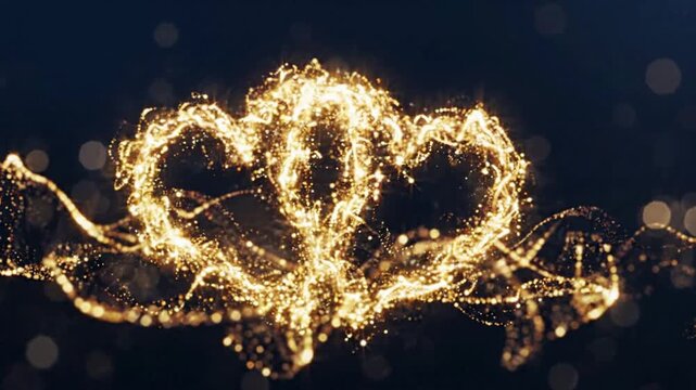 Golden glittering hearts motion background, romantic wedding celebration overlay, particle effect for love and anniversary themes