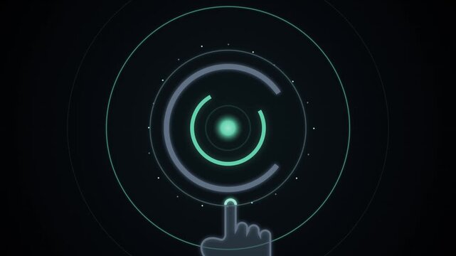 Blue neon glow fingerprint identification scanner icon. Futuristic digital security access biometric interface, cyber click, technology concept, blue and black glowing buttons
