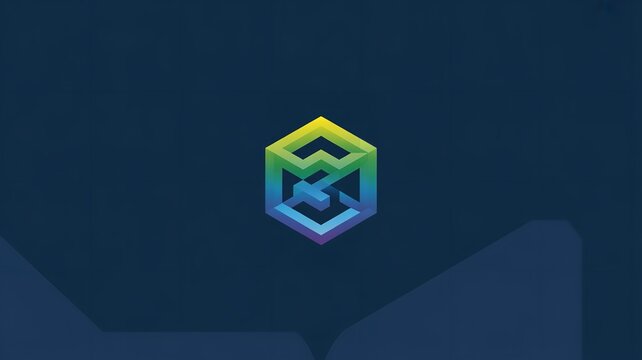 Abstract 3D gradient cube icon on dark blue background for tech and digital branding.