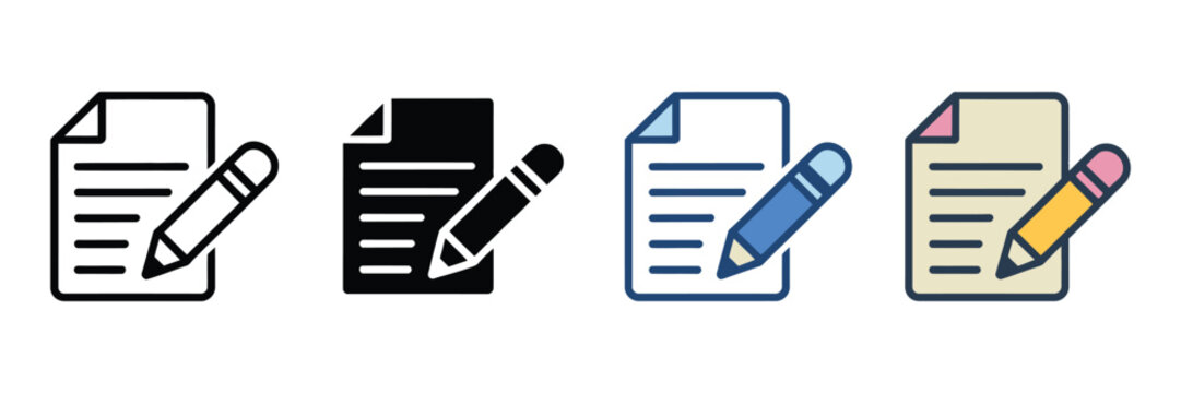 document edit icon, paper and pencil note symbol for file editing, forms, contracts, checklists, office tasks and workflow management