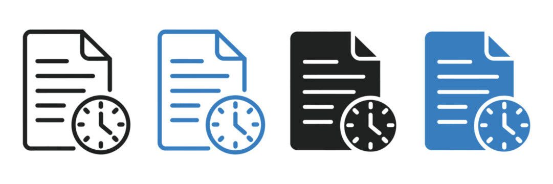 document history icon, paper with clock symbol for time management, deadlines, file tracking, revision history and office workflow