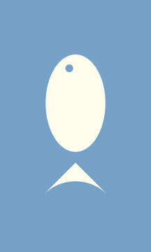 Minimalist oval fish shape silhouette in soft blue and cream tone with marine vibe