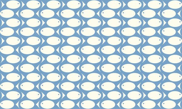 Seamless pattern of repeating oval fish silhouettes creating rhythmic marine wave movement