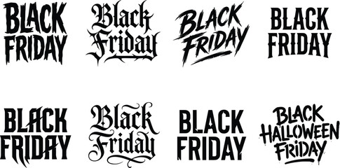 Fototapeta premium Black friday vintage style text designs with spooky and gothic font variations Vector