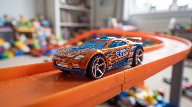 Toy car on racing track
