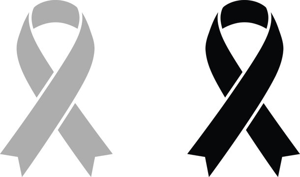 A pair of awareness ribbons displayed in solid grey and solid black colors on white background