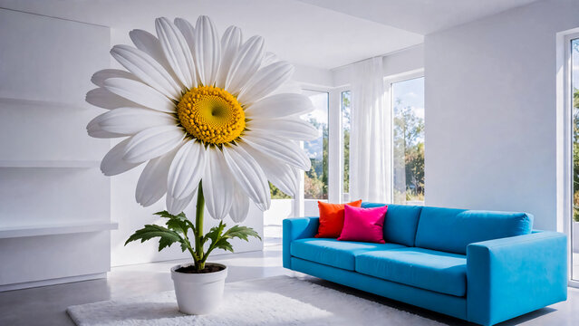 Margueritte g&eacute;ante dans un salon lumineux