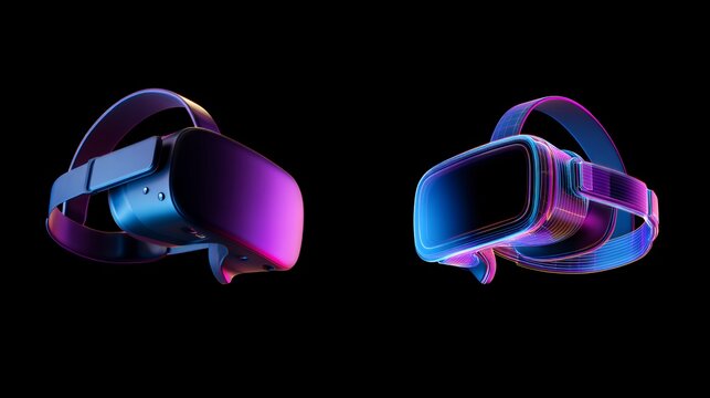 Futuristic Twin Virtual Reality Headsets Neon Wireframe Background for Cyber Monday Tech Deals