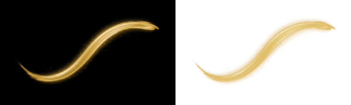 Golden glitter wave line brush stroke isolated on transparent background