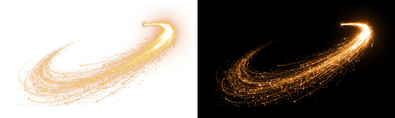 Golden sparkle swirl trace magic light effect isolated on transparent background © Shopna