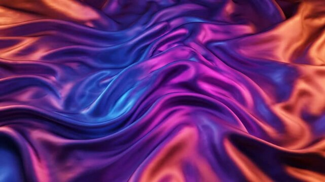 Iridescent silk fabric flowing in neon blue and pink light, abstract luxury background, for motion satin