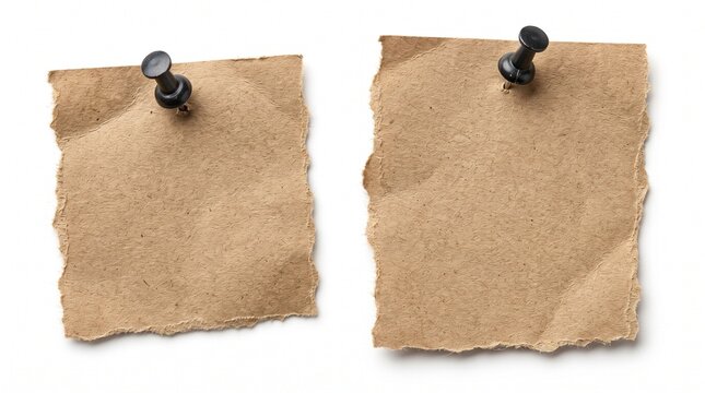 Two torn brown paper notes pinned