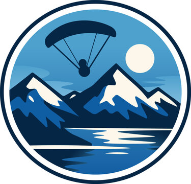 Paragliding mountain lake adventure badge vector