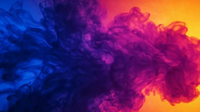 Vibrant blue and orange ink explosion in water, abstract colorful smoke cloud background, for motion and, creative projects