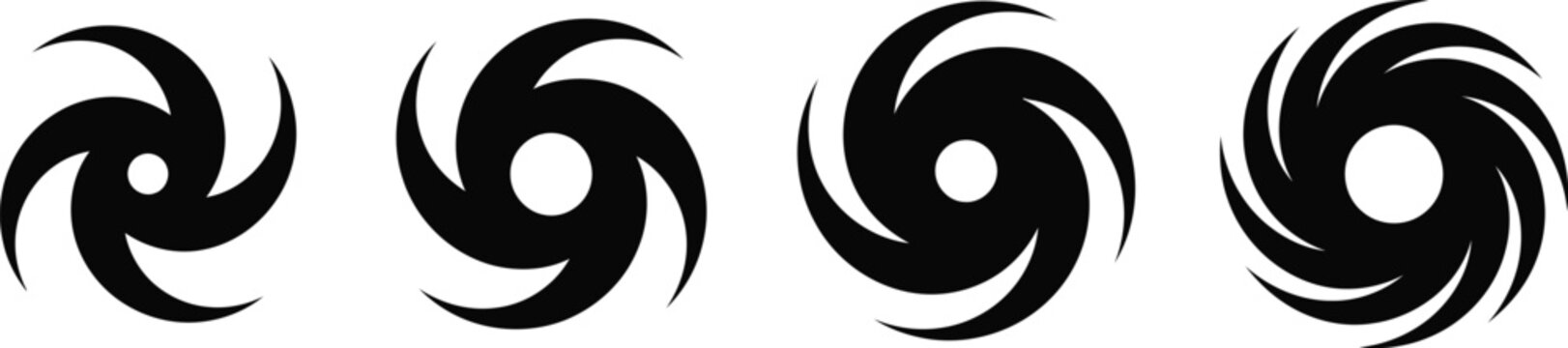 Black swirl vortex and spiral elements weather storm graphic icon set with hurricane illustration abstract collection rotation movement circular disaster