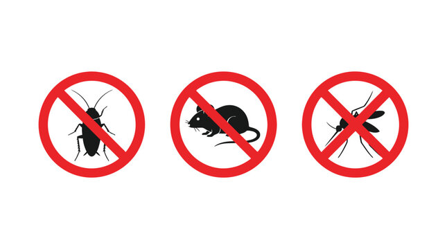 Prohibited pest silhouettes featuring cockroach mouse mosquito