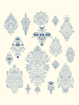 Mystical boho damask ornament set