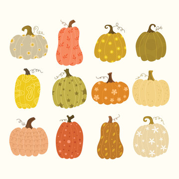Patterned autumn decorative pumpkin set