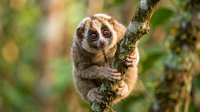 loris close up at morning light in sri lanka tropical rainforest video