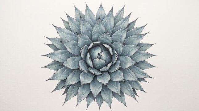 Geometric Blue Agave Tequilana Rosette Illustration for Artisanal Tequila and Mezcal Branding