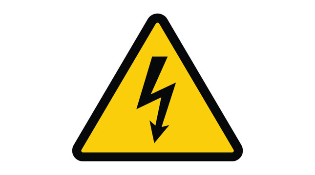 Yellow triangular electrical hazard warning sign featuring bold black lightning bolt icon for industrial safety signage