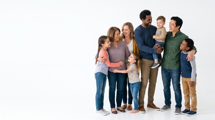 Obraz premium Diverse multi generational family smiling and hugging on white background