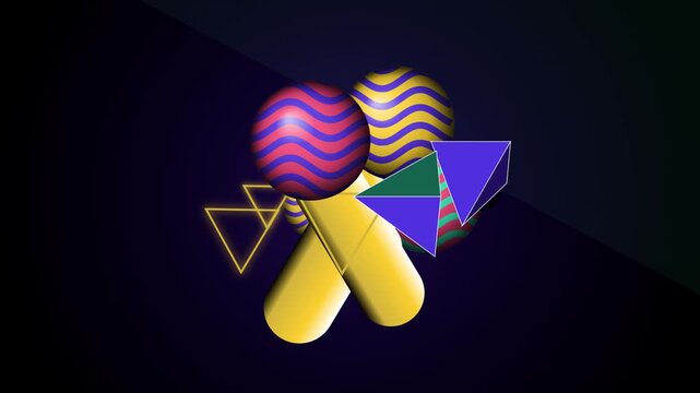 Abstract Colorful 3D Geometric Shapes Composition on Dark Futuristic Background
