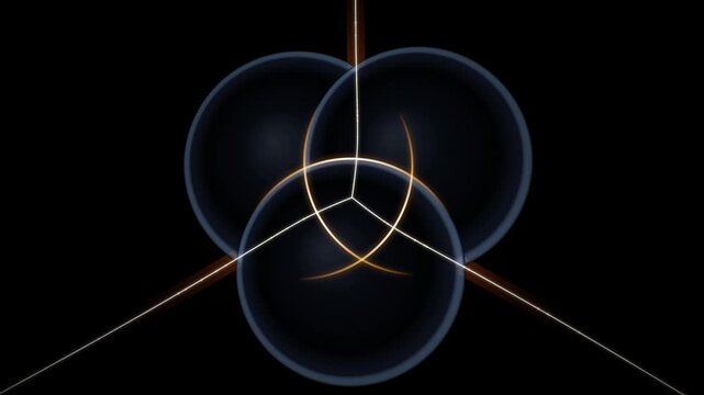 Abstract Geometric Rings with Glowing Blue and Gold Lines on Black Background
