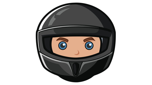 Cartoon character of a young male race car driver wearing a protective black helmet isolated on a white background