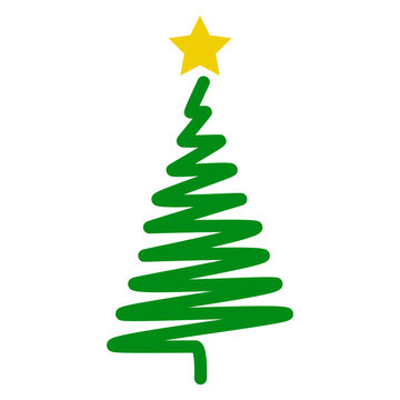 Icono con dibujo sencillo de un &aacute;rbol de navidad geom&eacute;trico y abstracto, con forma de tri&aacute;ngulo y l&iacute;neas en zigzag, con una estrella, para su uso en felicitaciones y tarjetas 