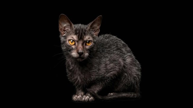 lykoi cat close up isolated on black background studio macro video