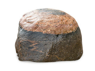 Two tone granite stone boulder isolated on white background © fotomaster