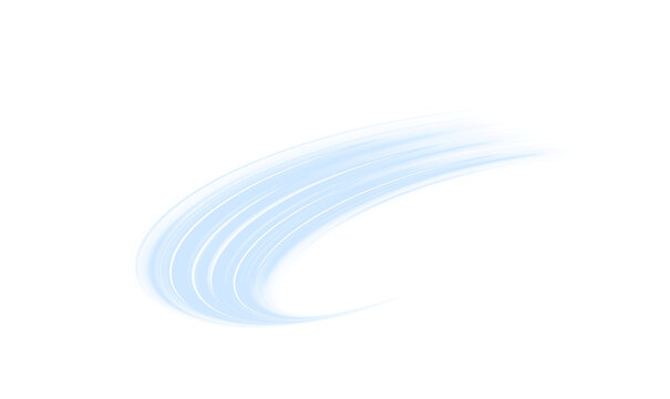 A soft blue curved motion trail sweeps gently across a white background. The lines are semi-transparent with varying opacity and subtle gradient hues. This light effect is ideal for dynamic.
