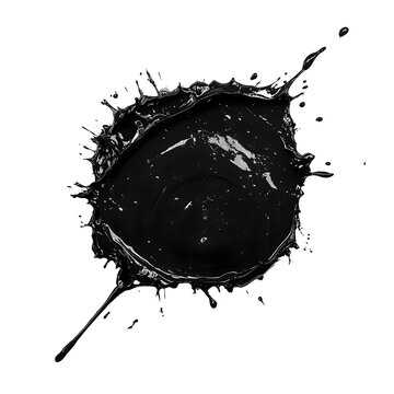 Glossy Black Paint Splatter Isolated on Transparent Background