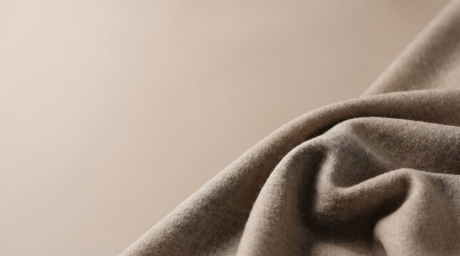Beige wool fabric texture close up, soft cashmere textile folds, elegant neutral cloth background for fashion and interior design