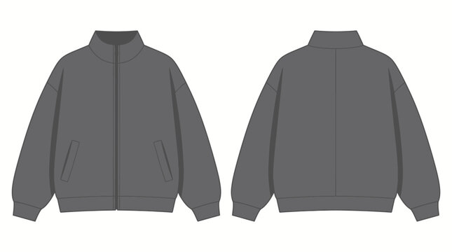 Oversized Bomber Jacket Fashion Technical Sketch with Front and Back View Mockup