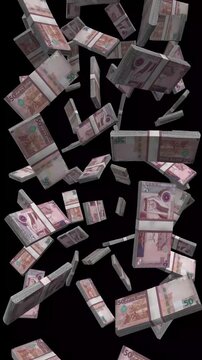 Vertical Jordan Money, Falling Jordanian Dinar Bills Black Background, Premium Middle East Amman Finance Cash Stacks, 4K