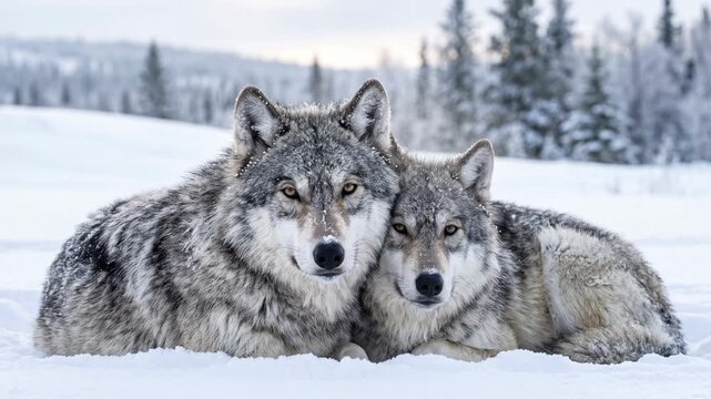 two mackenzie valley wolves close up at morning snow light in northwest canada video