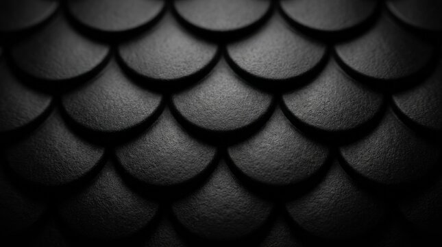 Seamless dark scaled pattern background with black scales texture.