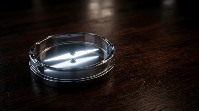 Silver modern compass on a rustic dark wooden table representing guidance