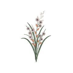 Fototapeta premium A delicate bouquet of small white wildflowers with green leaves isolated on a transparent background