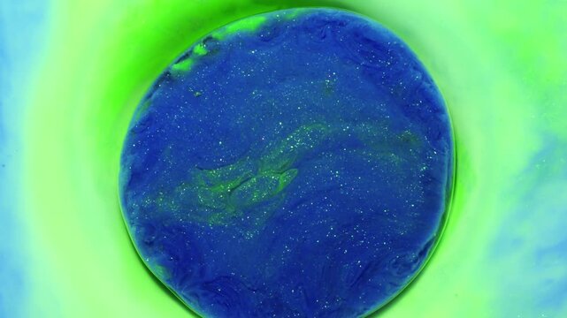 Blue Liquid Circle with Neon Green Swirls, Abstract 4K Video Background