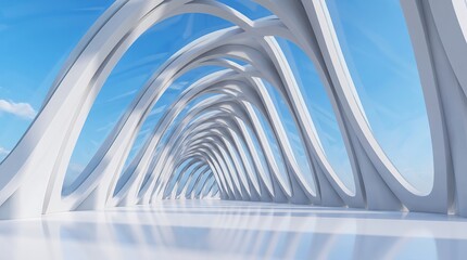 Fototapeta premium Modern architectural structure with repeating white arches captured in a high resolution digital jpeg image file