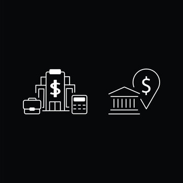 business finance and banking line icon set ,briefcase building dollar vector illustration
