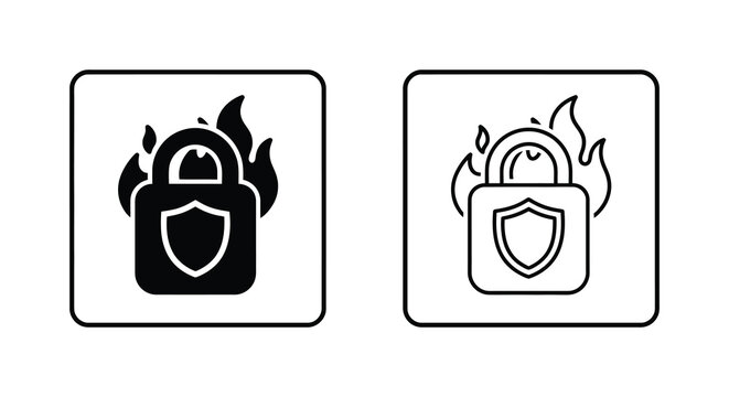 Fire protected shield icon with flames a vector illustration on white background