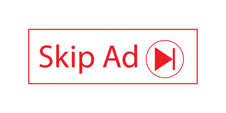 Skip ad button with red text and forward play icon for digital video player interface