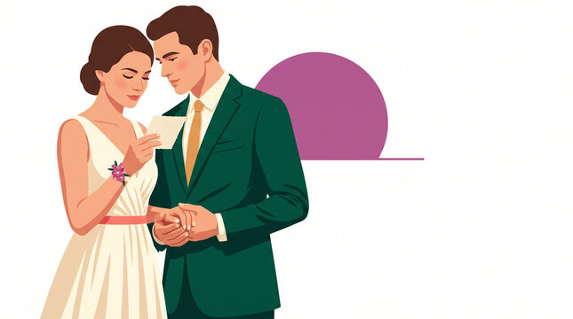 Couple exchanging vows during sunset ceremony with modern style  