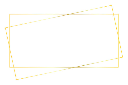 Two overlapping golden rectangular frames for elegant wedding invitation or luxury design elements